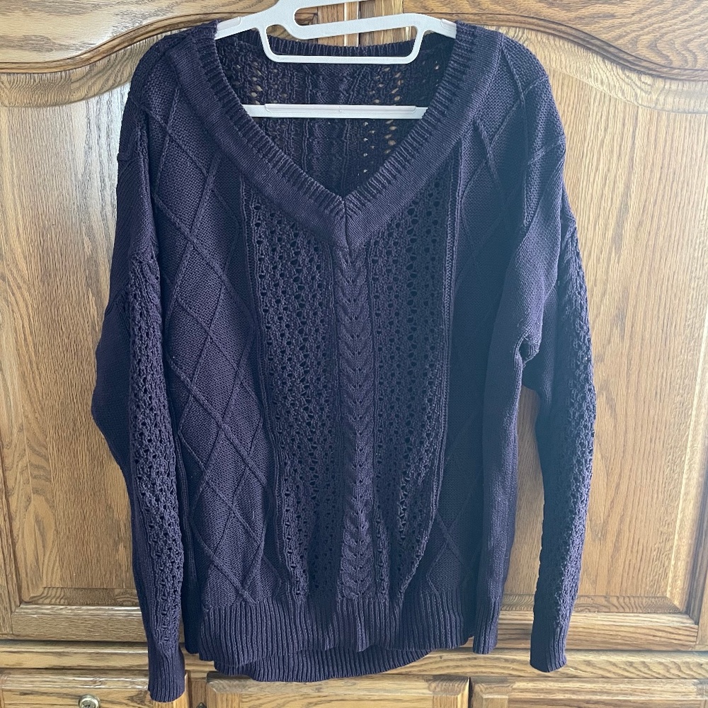 The Limited Plum Purple Chunky Knit V Neck Sweater
